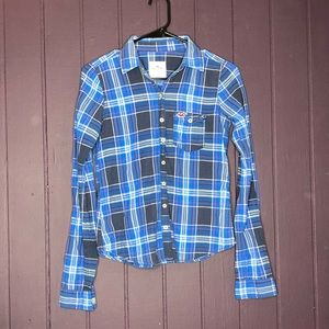Hollister XS Long sleeve Plaid print Button Front top